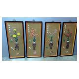 Oriental Shadow Boxes Depicting Season With Fauz Jade And Coral, Qty 4, 30" X 12.5"