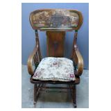 Vintage Wood Rocking Chair With Hand Painted Back, 38" X 23" X 32", With Cushion