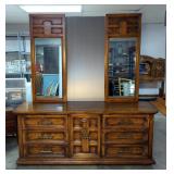 Wood 9 Drawer Dresser With Mirrors, 30.5" x 74" x 19"