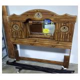 Wood Head Board With Mirror, Storage Cubby