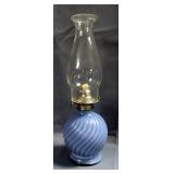 Kaadan Glass Swirl Oil Lamp And Clear Glass Oil Lamp, Both With Chimneys, 16" Tall