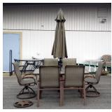 Outdoor Patio Dining Set Includes Metal Framed Table With Glass Top, 29" x 61.5" x 40", Swiveling Ca