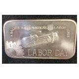 1973 Mother Lode Mint One Ounce .999 Fine Silver "Labor Day" Commemorative Art Bar