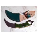 Custom Damascus Fixed Blade Knife, 3.75" Talon Blade, In Tooled Leather Sheath