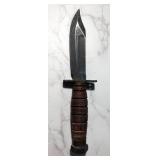 Fixed Blade Knife, 5" Blade With Serrated Back Edge, In Leather Sheath With Whetstone