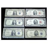 Silver Certificates And Red Seal Notes, Includes 1935 D And 1957 B (2) $1 Silver Certificates, 1953 