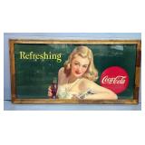 Coca-Cola "Refreshing" Vintage Cardboard Advertisement, In Wood Frame Under Glass, 57.5" X 27"