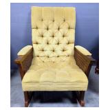Button Tufted Upholstered Rocker With Cane Sides, 36" x 28" x 34"
