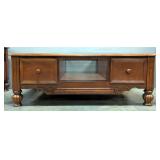 Beveled Glass Top Coffee Table With 2 Drawers, 18" x 50" x 30"
