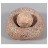 Native American Mortar and Pestel - Roughly 4.75" Diameter, 2" Tall