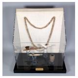 Native American Pipe Collection With Beaded Necklace and Small Vessel in Acrylic Display Case - Case