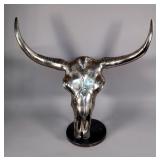Chrome Texas Longhorn Steer Head Statue on Marble Base. 26 "x 26"