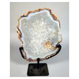 Polished Agate Slice On Metal Display Stand, 11x7", 1.86kg