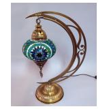 Turkish Mosaic Crescent Moon Table Lamp, 18.5" Tall