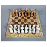 Carved Onyx And Marble Chess Set In Carrying Case