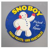 Porcelain Enamel Sno Boy Fresh Fruits And Vegetables Sign, 11.75"