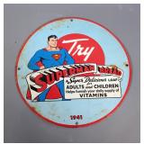 Porcelain Enamel Super Man Bread Sign, 11.75"