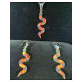 Handmade Peruvian Snake Pendant With 20" Sterling Silver Chain And Earrings, 950 Silver and Natural 