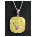 Natural Atlantisite Cabachon Pendant - 925 Silver Mounting And 20" Sterling Silver Chain