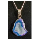 Natural Seafoam Agate Cabachon Pendant - 925 Silver Mounting And 20" Sterling Silver Chain