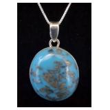 Pyrite Turquoise Cabachon Pendant - 925 Silver Mounting And 20" Sterling Silver Chain