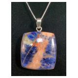 Natural Sodalite Cabachon Pendant-925 Silver Mounting And 20" Sterling Silver Chain
