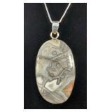 Natural Crazy Lace Agate Cabachon Pendant - 925 Silver Mounting And 20" Sterling Silver Chain