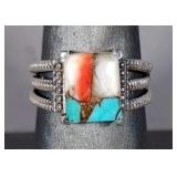 Spiny Oyster Turquoise Ring - 925 Silver, Size 8