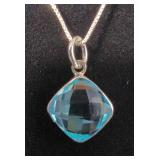 Sterling Silver Blue Topaz Pendant With 20" Sterling Silver Chain