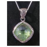 Sterling Silver And Green Amethyst Pendant With 20" Sterling Silver Chain