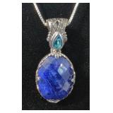 Sterling Silver With Blue Lapis And Blue Topaz Pendant With 20" Sterling Silver Chain