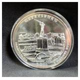 2011 5 Ounce .999 Fine Silver America The Beautiful Gettysburg, With Quarter Image On Reverse
