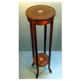 Antique Edwardian Mahogany Inlaid Wood Plant Stand, 42" Tall-11.75" Diameter
