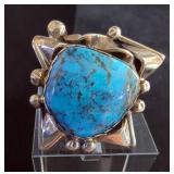 Handmade Sterling Silver and Turquoise Ring By Navajo Artist Travis Tutt - Size 9