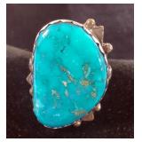Handmade Sterling Silver and Turquoise Ring By Navajo Artist Travis Tutt - Size 8