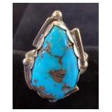 Handmade Sterling Silver and Turquoise Ring By Navajo Artist Travis Tutt - Size 9