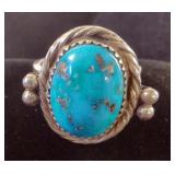 Handmade Sterling Silver and Turquoise Ring By Navajo Artist Travis Tutt - Size 9.5