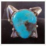 Handmade Sterling Silver and Turquoise Ring By Navajo Artist Travis Tutt - Size 10