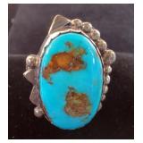 Handmade Sterling Silver and Turquoise Ring By Navajo Artist Travis Tutt - Size 7.5