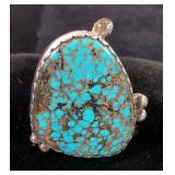 Handmade Sterling Silver and Turquoise Ring By Navajo Artist Travis Tutt - Size 8.5