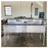 Stainless Steel 3-Compartment Commercial Sink, 72" Long 24" Wide, Both Faucets And Hoses Attached