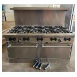 Garland Sunfire 10 Burner Range With 2 Underneath Ovens, 50"H x 60"L x 33.5"D, 56"H With Legs
