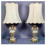 1900s Cloisonne Table Lamps With Figures, Qty 2, Both 34" Tall, Both Power On, Both Have Damage On S