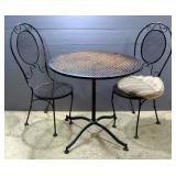 Metal Mesh Top Patio Table, 29" H x 31" Diameter, With Chairs, Qty 2