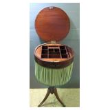 Sewing Lift Top Table With Notions Boxes, And Claw Feet, 31" Tall x 17" Diameter, Some Boxes Are Mis