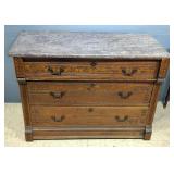 Carved 3 Drawer Chest / Buffet With Marble Top, 31" H x 42" W x 19" D, Marble Top Is Not Attached