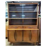Garrison Furniture Co. Mid-Century Modern China Cabinet, 68" H x 48" W x 15" D, With Sliding Glass D