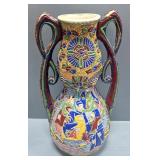 Oriental Porcelain Vase With Moriage And Raised Paint Design, Signed On Bottom, 16.5" Tall