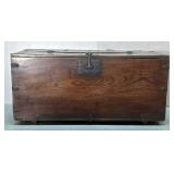 Storage Box With Hinged Lid, Antique Style Iron Latch, Dovetail Construction, 15" H x 32