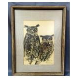 Gertrude Freyman (American, 1901-1994) Owls, Framed Matted Under Glass, 22" W x 29" H